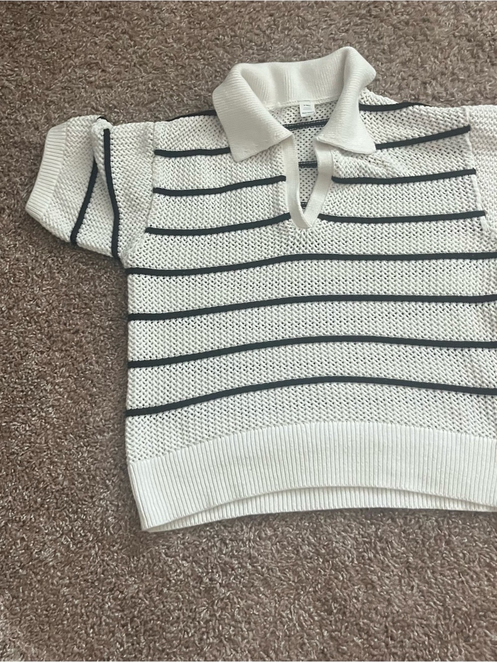 Old Navy Cream Knit Short-Sleeve Polo with Black Stripes